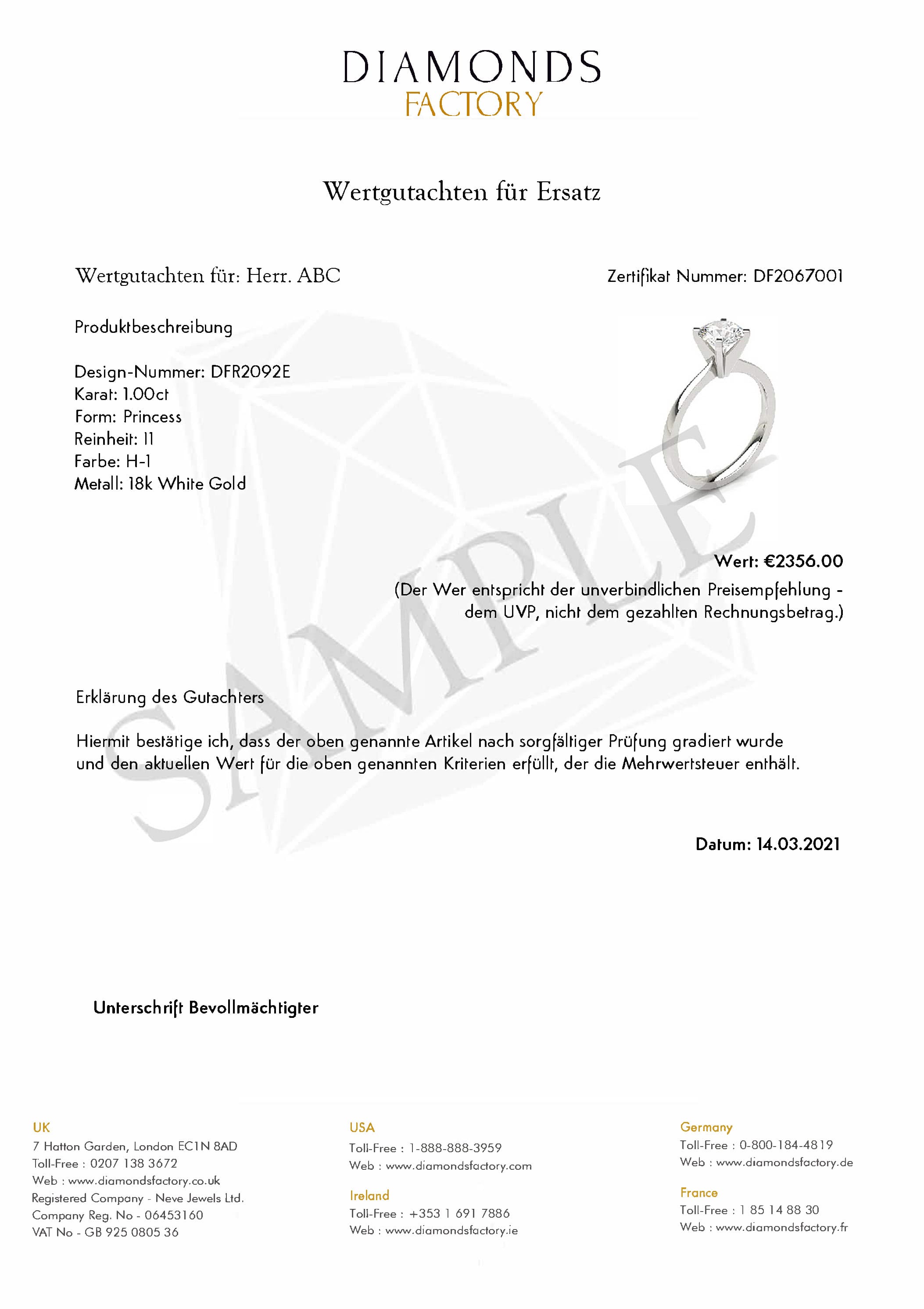 Valuation Certificate